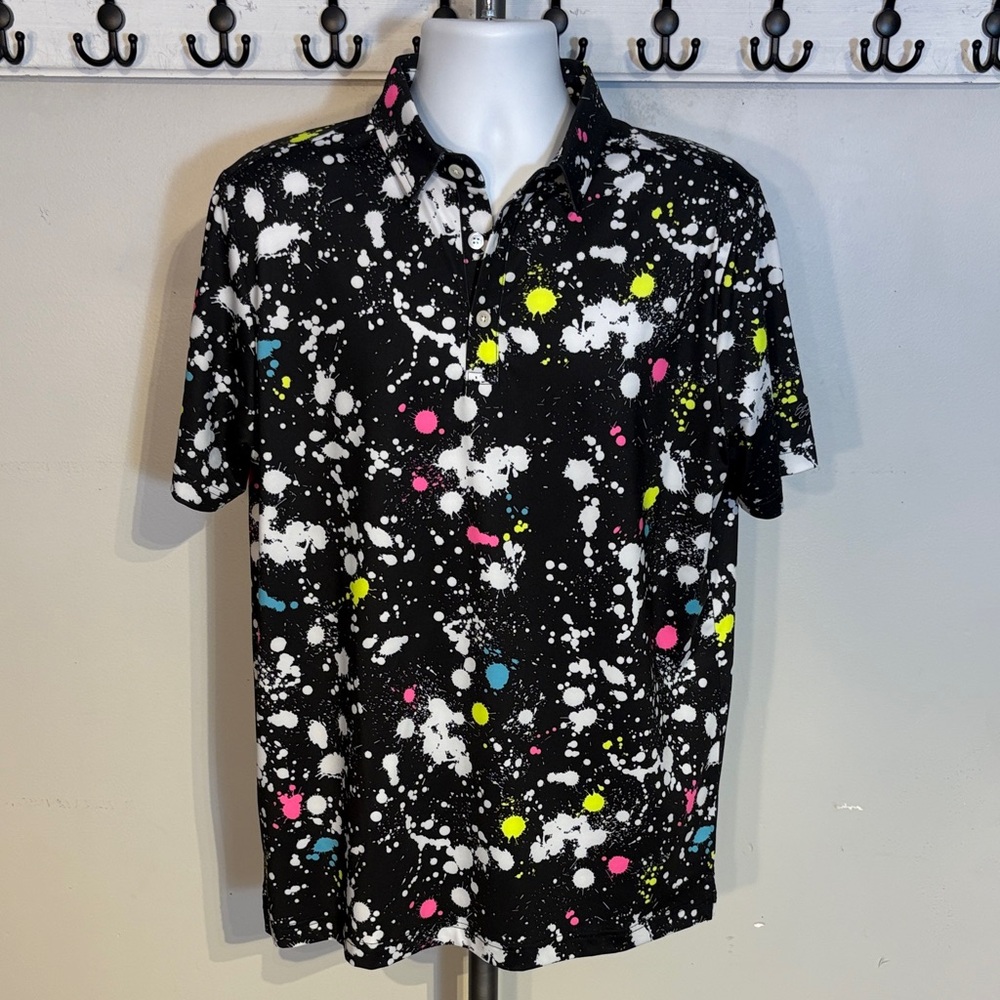 Sunday Swagger Vibrant Splatter Print Men's Casual Shirt NWOT